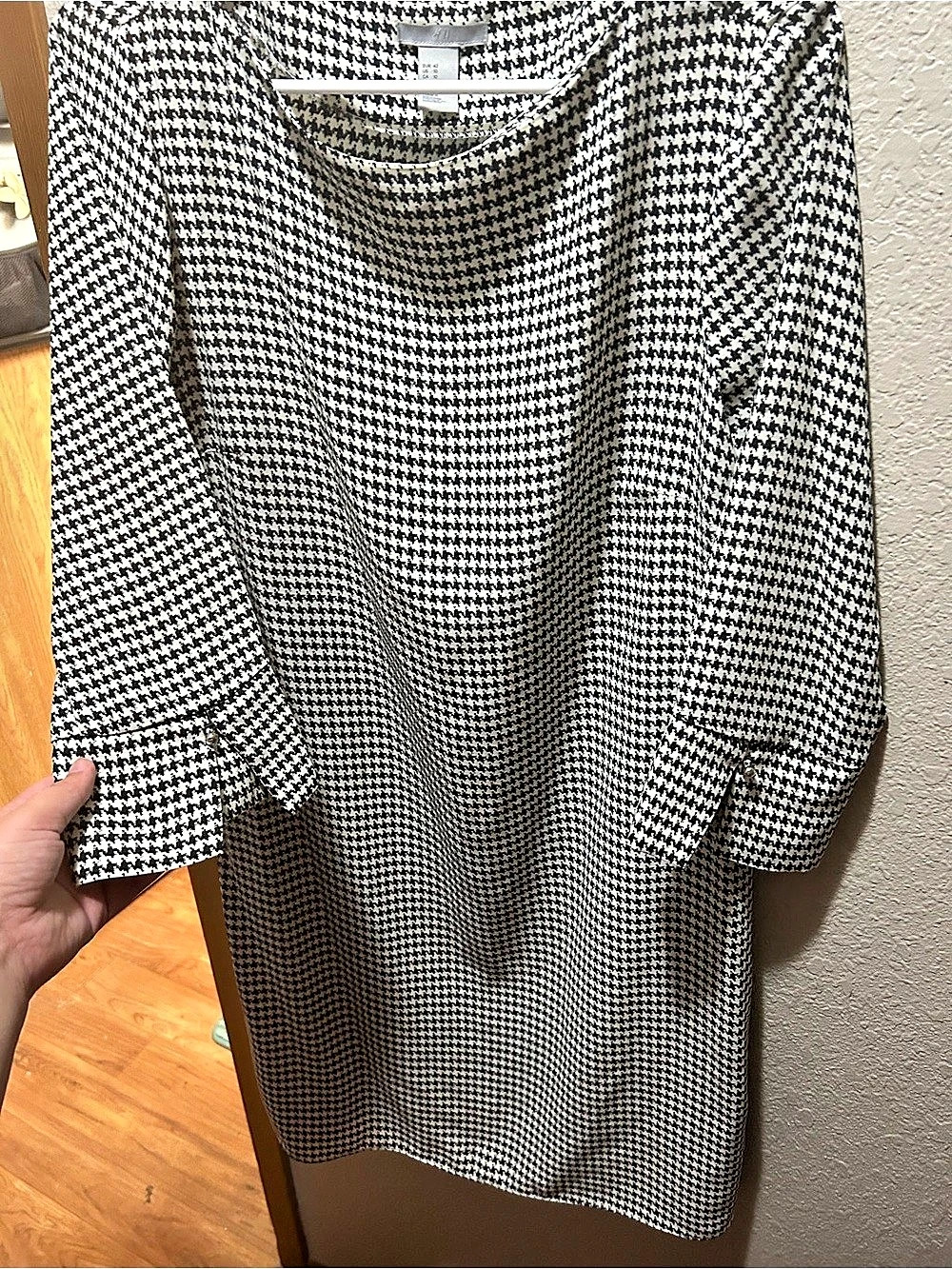 H&M Houndstooth Mini Dress Black & White L Like New - Picture 5 of 7